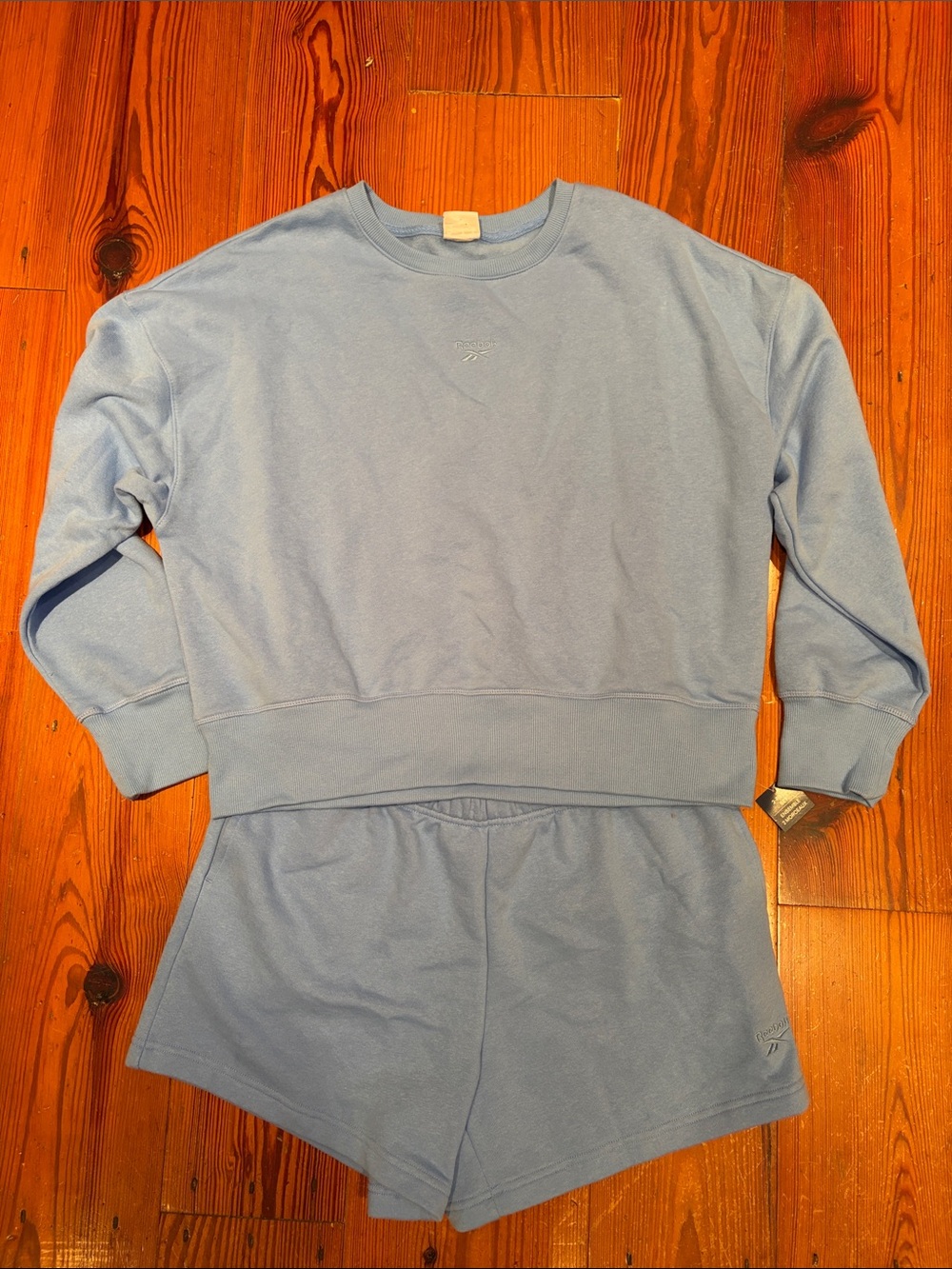 NEW Light Blue Reebok Sweatshirt and Sweatshorts Set Size L